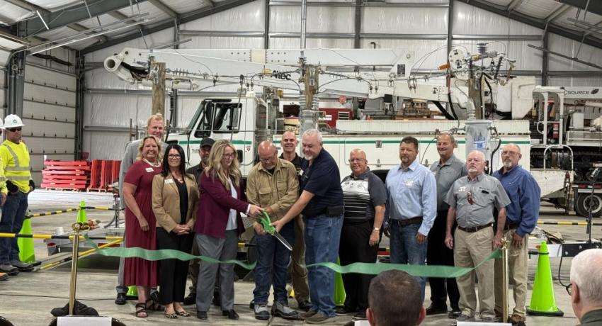 Crowd of people at Buckeye Rural Electric Cooperative safety trailer ribbon cutting